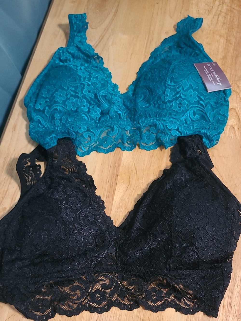 smart & sexy Teal and Black Lace Bralette Duo